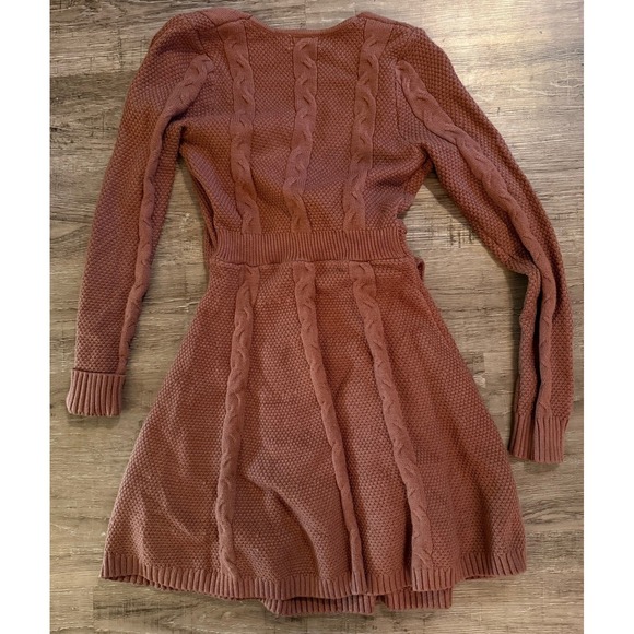 Anthropologie Greylin Sweater Dress Brown XS Lined Cable Knit Wrap Style - Picture 3 of 3